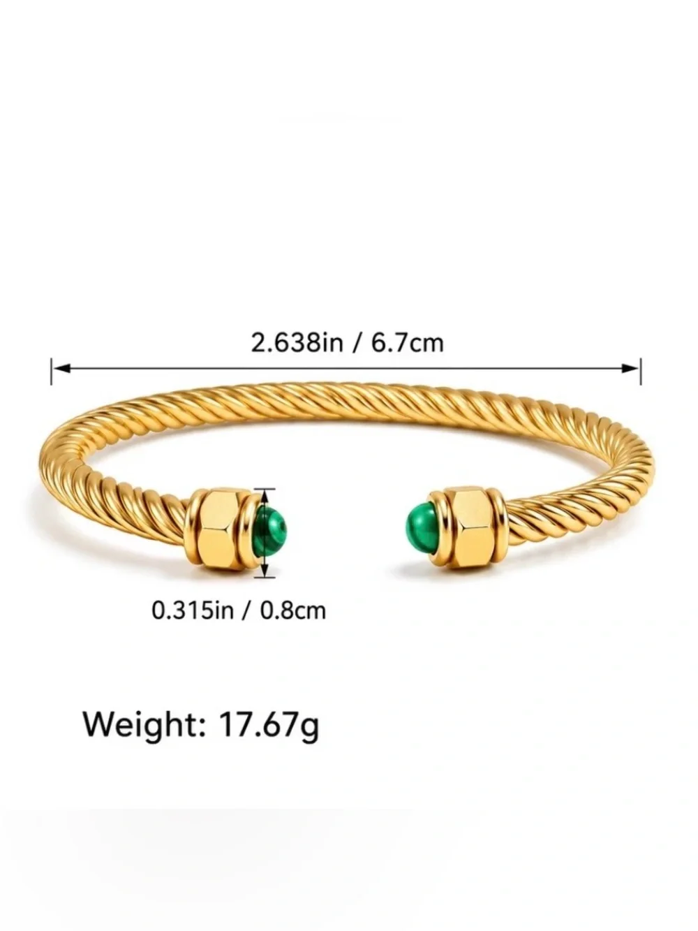 NEW! Twisted Cuff Bracelet with Green Accent. Cabel Classic Bracelet A0-12